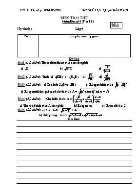 Kiểm tra 1 tiết môn Đại số 9 (tiết 18)